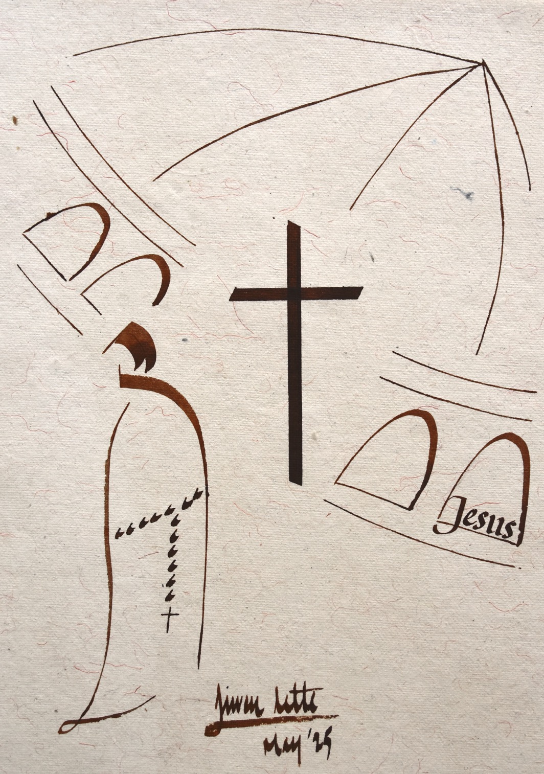 Illustration depicting a monk facing the left hand side.