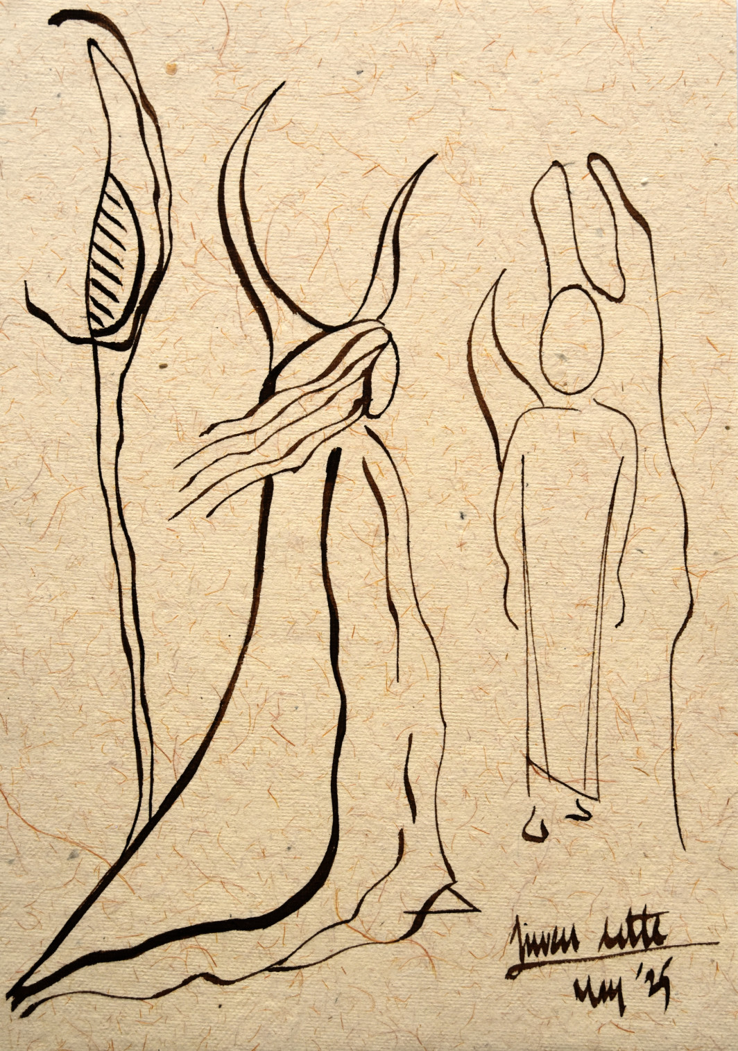 Illustration depicting a woman with horns walking toward a man.